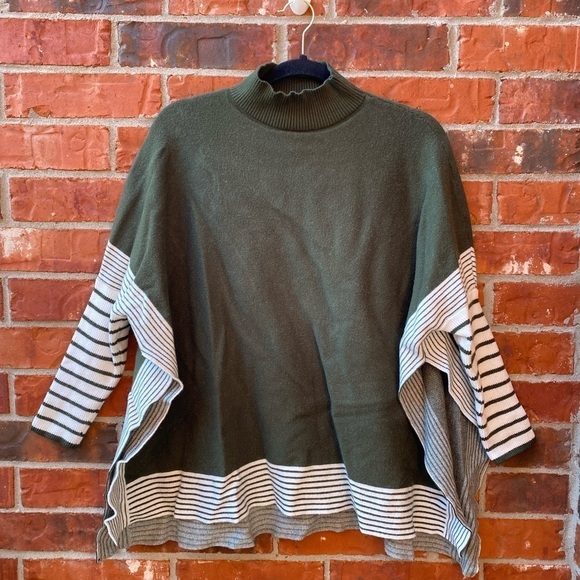 Chichwish womens large green stripe mock neck poncho sweater - Picture 1 of 9